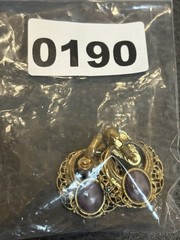 1928 Vintage 80s 90s DOOR KNOCKER Purple Marbled Cabochons Filigree EARRINGS