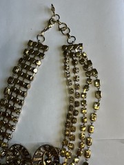 Spectacular Statement Gold Tone Bib Necklace 4 Strand Amber Smokey Clear!!!