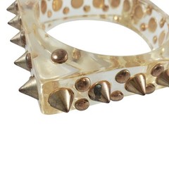 Vintage Clear Lucite Square Bangle Bracelet Studded Metal Studs Chunky