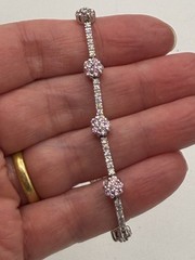 Vintage Pink Clear Spinel Silver Tone 7” Link Bracelet Mark 925 FAS