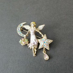 Vintage Kirks Folly Celestial Fairy Angel Moon Star Flower Statement Brooch