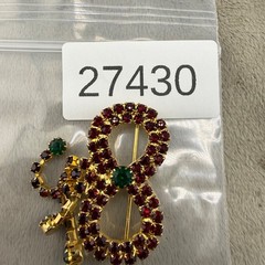 Vintage Rhinestone Bow Brooch Gold Tone Red Green Christmas