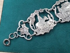 Ornate old Silver color Bracelet w. Don Quixote Adventure Diorama Scenes