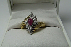GOLD PLATED STERLING SILVER RING RUBY CZ CUBIC ZIRCONIA CLUSTER RING US Size7