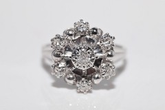 Antique Circa 1920s Art Deco 18k Gold Natural Diamond Decorated Ring