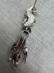 Vintage Seahorse Dangle Earrings Silver Tone Green Eyes 3in Drop Animal