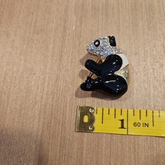 Vintage Gold Tone Rhinestone Panda Pin Brooch Enamel pet lover
