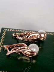 Vintage 1990-s 14 Ct Rolled Gold Pearls / Zircons Earrings – Hallmarked 585 RG