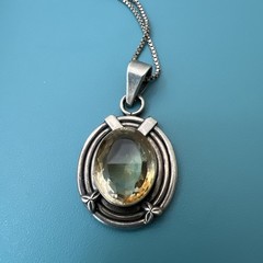 Vintage 925 Sterling Golden Topaz Pendant Necklace – 12 Grams – 16” Long
