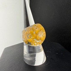 Vintage Reverse Carved Ring Yellow Lucite Flowers Size 6
