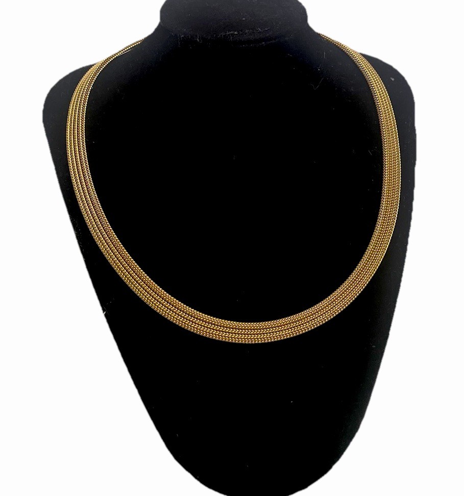 Monet Gold Tone Omega Choker Necklace 17″ Flat Mid Century Modern Vintage MCM
