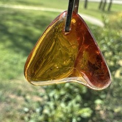 Vintage Pendant Necklace 18 Inch Baltic Amber Gem Polished 925 Sterling 6.9g
