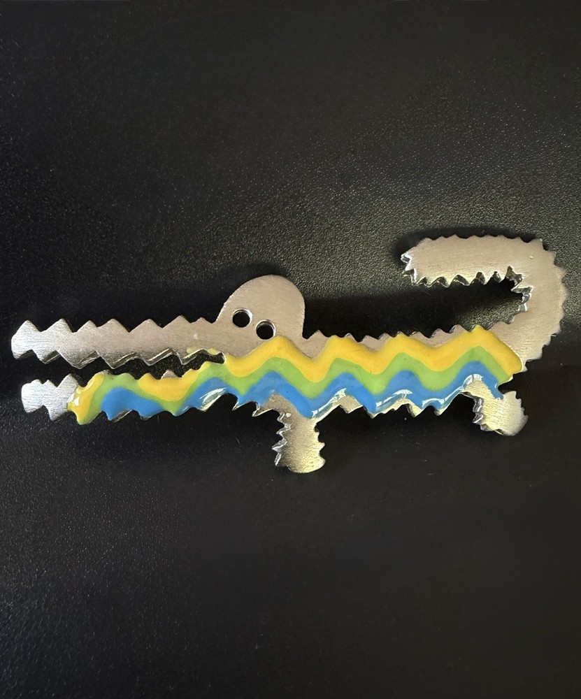 TC Signed Enamel Anthropomorphic Alligator Brooch Pin Silver Cute Character 80’s
