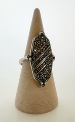 Vintage 925 Silver Art Deco Pavé Marcasite Navette Cocktail Ring Size 5.5