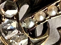 READ Victorian 10K 18K Mixed Metals Pearl Mine Cut Diamonds Leaf Flower Brooch