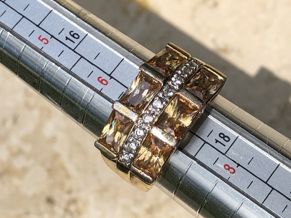 ✨🍂💛VINTAGE Stamped 925 STERLING SILVER 12K GOLD VERMEIL CZ Pavé Baguette Ring✨