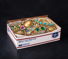 Vintage & Mod Jewelry Lot SM FLAT RATE BOX FULL Earrings Necklaces + Signed