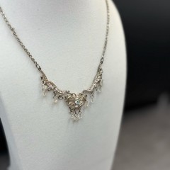 Vintage Style Silver Tone Rhinestone Filigree Dangle Choker Necklace Women’s