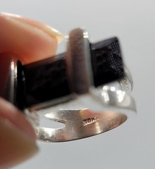 Vtg Ring Sz 7 Lg Black Cubic Zirconia Jewelry 18K GE White Gold Electroplate