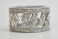 Crystal ring or wide band boho cocktail pinky sterling silver Size 5.50