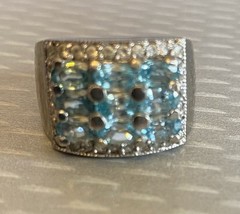 925 Sterling Silver Sky Blue Glacier Topaz Ring Wide Stacked Gemstone Band sz 7