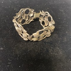 Sterling Silver 7 Inch 30g Panel Bracelet A Repousse Design Of Scottish Thistles