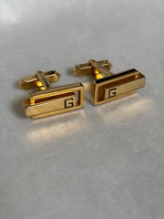 Vintage Givenchy Cufflinks G Logo Gold Tone Rectangle France Style Men’s Jewelry