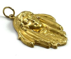 Vintage Charm Art Deco Style Woman Pendant Brass Metal Stamping Vintage Jewelry
