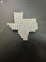 2 Texas State Rhinestone Rodeo Silver Toned Brooch Pin