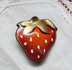 MCM Red Strawberry Enamel Copper Pin Brooch Signed Nanci RARE