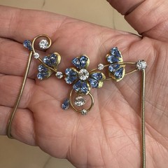 Vintage Krementz Blue Floral Necklace Earrings, 14k Rolled Gold