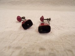 Vintage Sterling Silver Red Enameled Clip-On Working COWBELLS Cow Bell Earrings