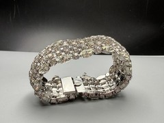 Weiss Rhinestone Bracelet Vintage Wide Dome 6 Row Large 7.75” Long 1 In Wide
