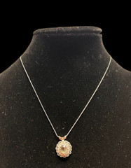 Peridot & Cubic Zirconia Gemstone Pendant with silver chain ~ Marked with M