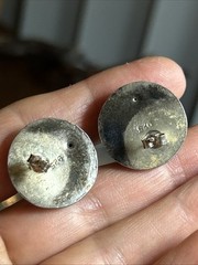 36. Vintage Tribal 925 Sterling Amethyst Stone Button Stud Earrings 21mm, 10.4g