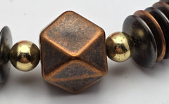 Vintage Art Deco Style 3-Tone Beaded Necklace Gold Silver Copper Geometric 21 in