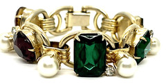 Bold Juliana D&E Bracelet ~ Huge Rhinestones, Flanked by Pearls & Tiny Diamonds