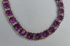 Vintage Old Rare Unique Gold Tone Purple Stones Linked Statement Choker Necklace