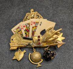 Vintage Maximal Art Poker Brooch Pin 2 1/2 ” Long