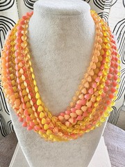 Vintage 1970s Multi-Strand Heart Bead Necklace + Clip-On Earrings Set Orange