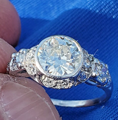 Original EARTH MINED DIAMOND Deco Engagement RING Vintage PLATINUM Solitaire S 5