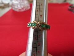 Vintage Thailand Costume Jewelry AFJ Faux Emerald & Diamond Ring Size 7.25