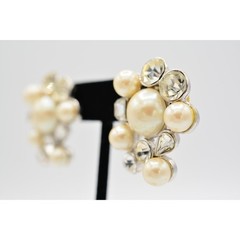 Vintage Crystal Cluster Earrings Chunky Rhinestone Pearl Heavy Bridal NOS 1980s