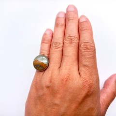 Vintage Modernist Picture Jasper Sterling Silver Ring Size 7.25