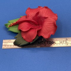 HIBISCUS vintage PIN Brooch handmade polymer clay red
