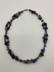 Vintage Sodalite Natural Stone Chips And Sun Beads Necklace 16”
