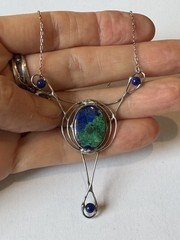 Vintage Artisan One Of A Kind Sterling Azuremalachite Lapis Necklace 23” Boho