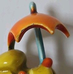 Vintage LISNER Poodle Dog Holding Umbrella Brooch Pin Enamel MCM Figural