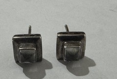 Vintage Sterling Silver Square Shape Stud Earrings w/ Clear Stones