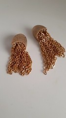 Vintage Tassel Gold tone Chain Dangle/drop Clip on Earrings